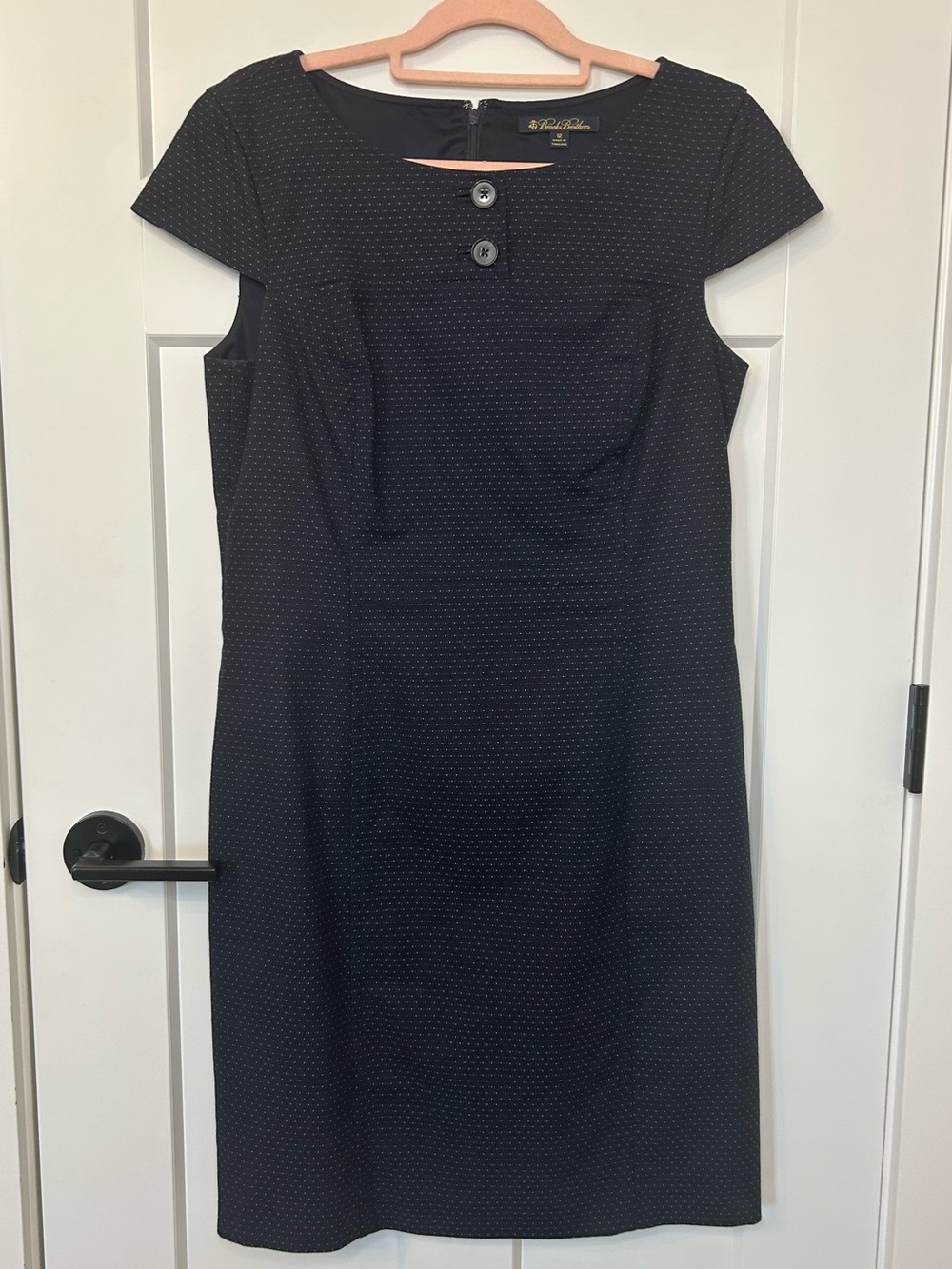 Brooks Brothers Navy Polka Dot Shift Dress Sz 12 Cap Sleeve